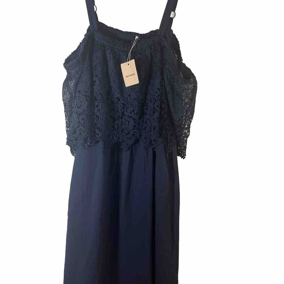 Bloomchic Blue Cold Shoulder Contrast Lace Pocket Rifle Herm Midi Dress Size 12 - Picture 3 of 8